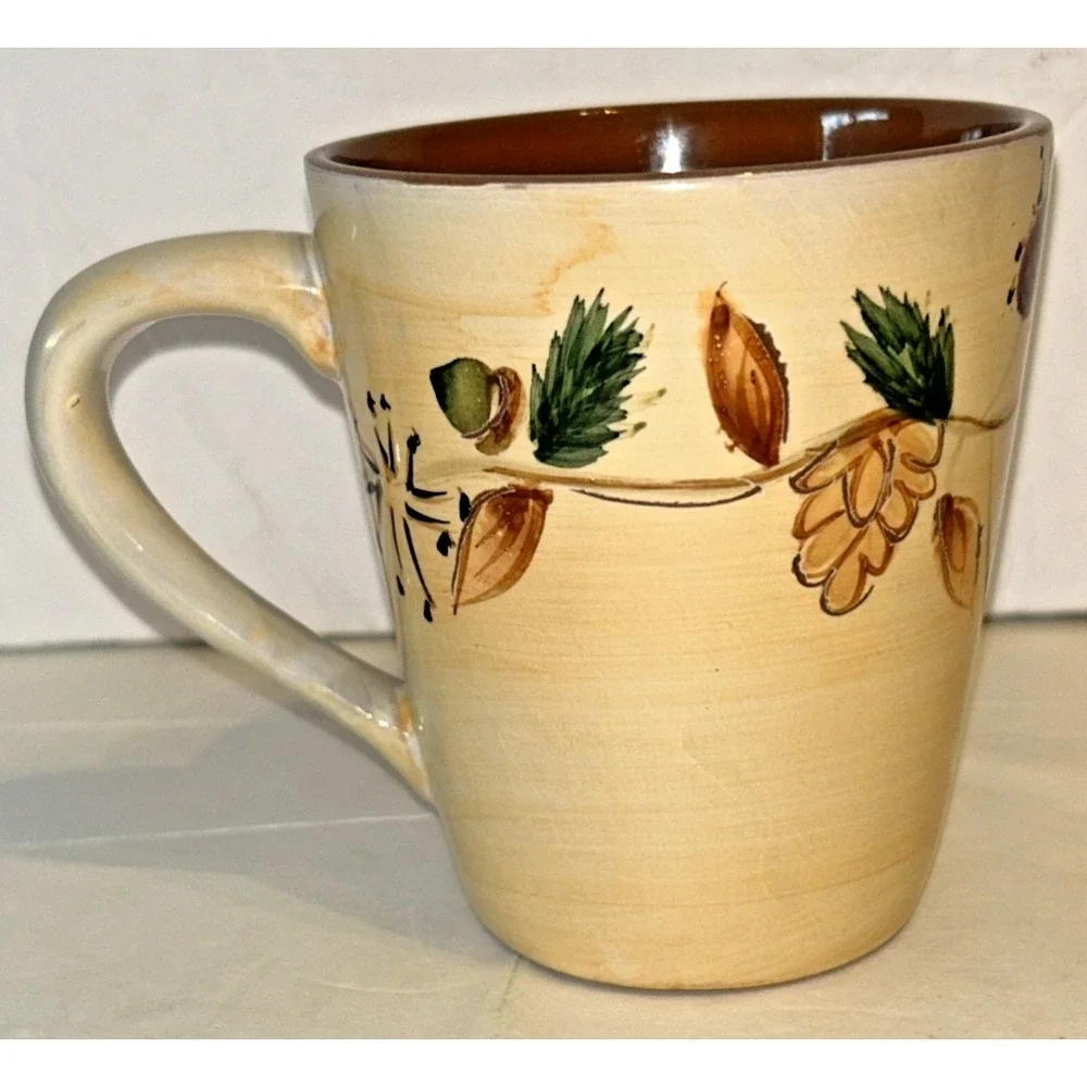 LOT 2 Pottery Barn Tree of Life Autumn Leaves Acorns Coffee Mugs